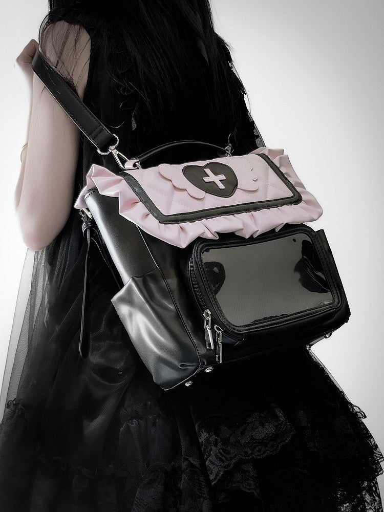 – Jirai Decoration Angel Bag Pink Ita Black Kei Heart Wings