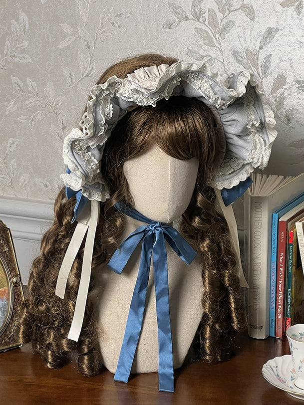 ブルー/ブラウンのロリータボンネット