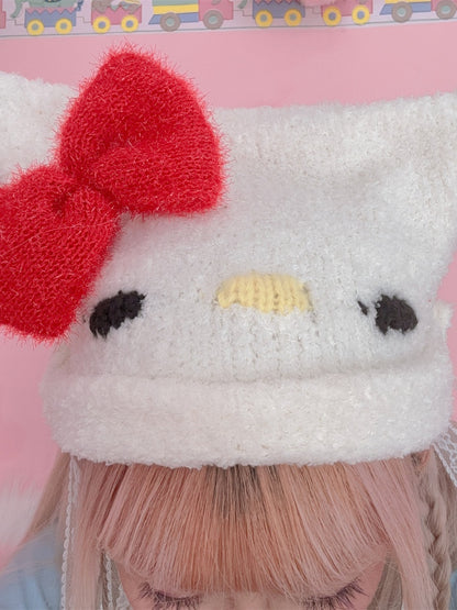 Bowknot Y2K Gestrickte Kätzchenmütze