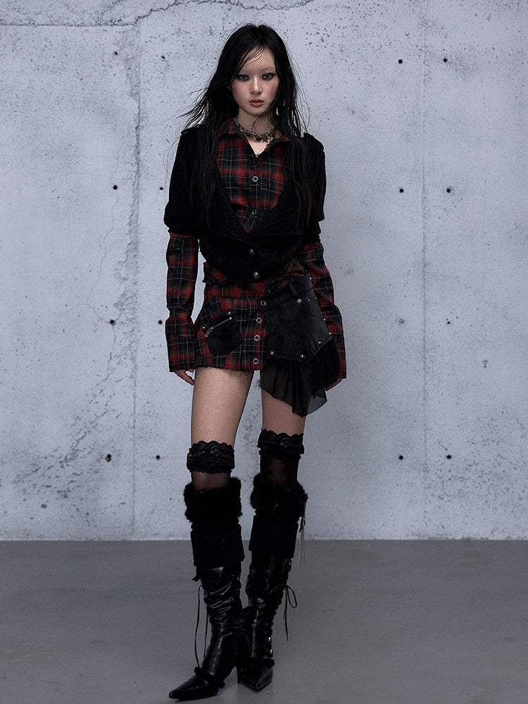 Hem Sleeve Tie Asymmetric Dye with Black Long Wasteland Top Red Punk