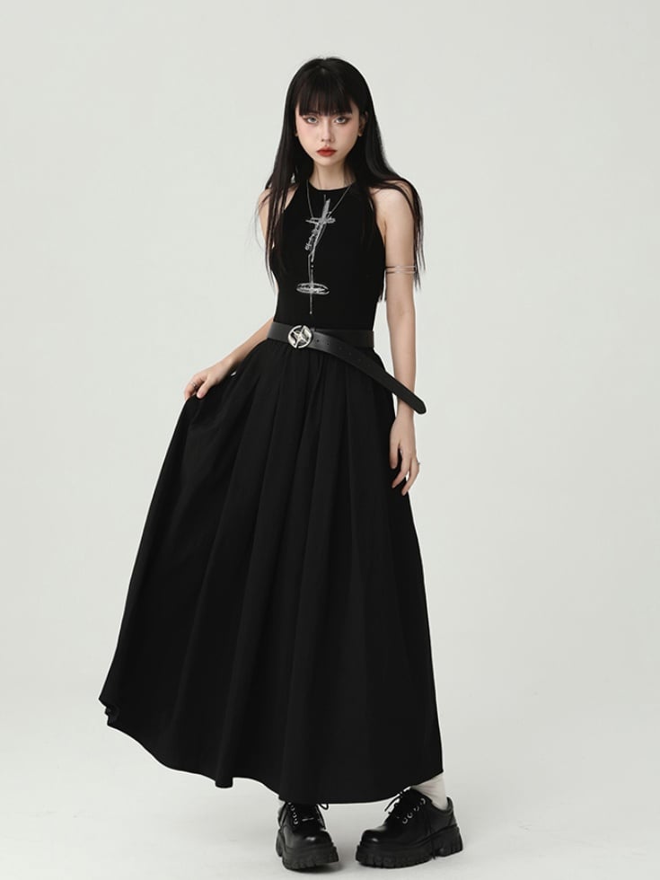 Gothic Black Round Neck Cross Sleeveless Dress