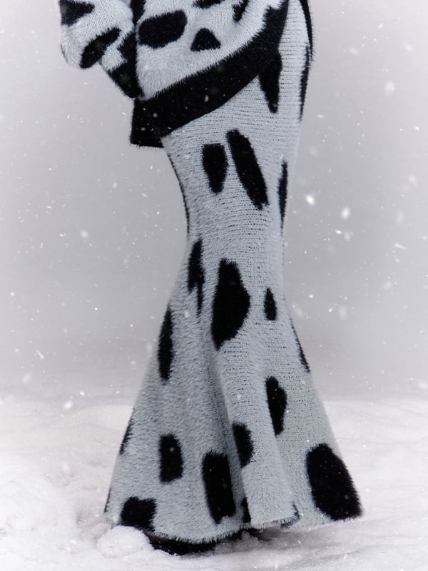 グレーの斑点模様ニットマーメイドスカート