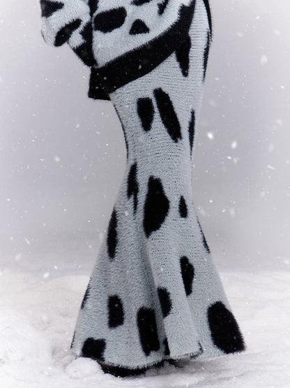 グレーの斑点模様ニットマーメイドスカート