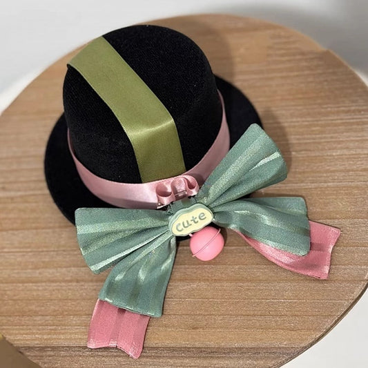 PInk Detachable Decorated Hat and Mini Bow Black Green