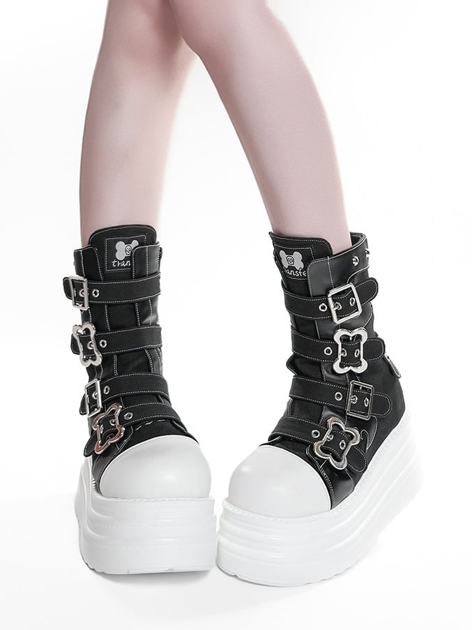Punk Boots Bone Stud Platform Decor Embellishments Black All with -