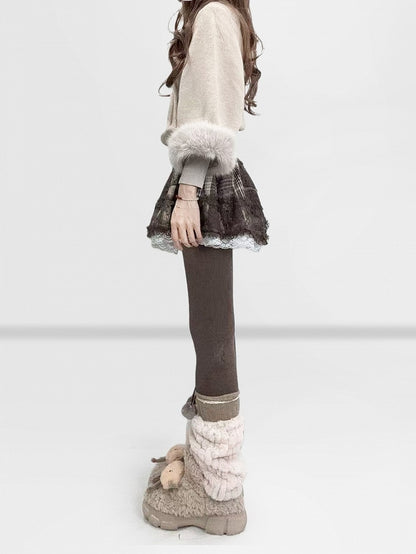 Batwing Sleeve Sweater Design Plush Neck Turtle - Cuff Beige