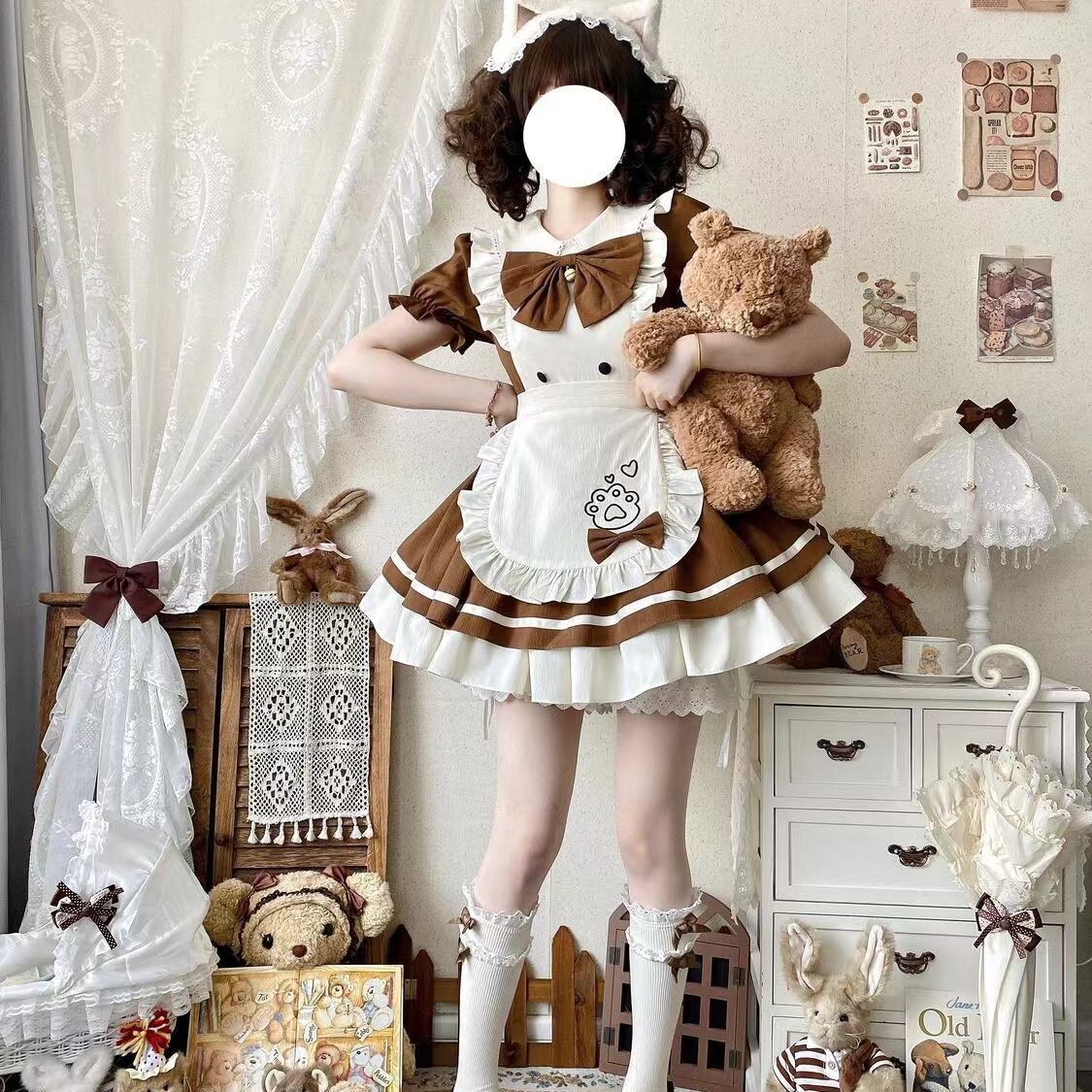 Cat Cafe Maid Sweet Kawaii Lolita OP Dress Plus Size 5XL