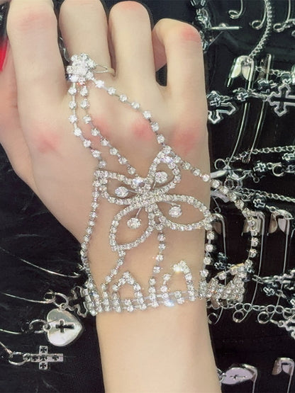 Floral Design Bracelet Silver Rhinestone Y2K