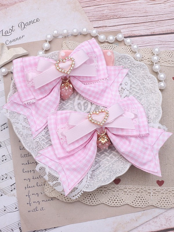 3 Color Strawberry Jirai Kei Hairclip Options Bowknot Charm