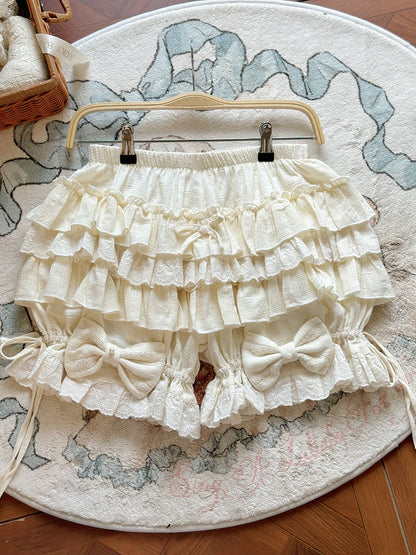 Bloomers Accents Lolita with Ruffles and Tiered Cream Cotton Bow