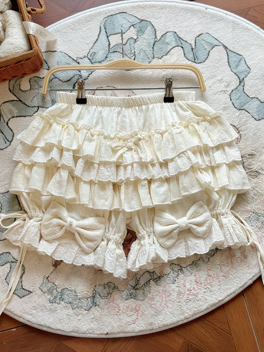 Bloomers Accents Lolita with Ruffles and Tiered Cream Cotton Bow