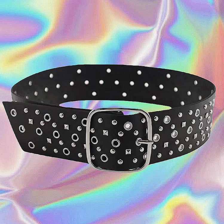 Waist Belt Rock Black Punk Studs Details