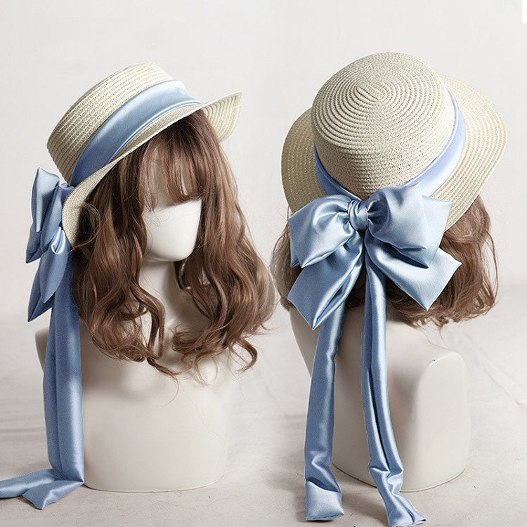 Detachable Lolita Sweet Bowknot Options Double-Layer Straw Color Hat 9 With
