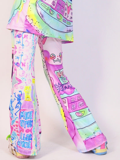 Cartoon Silhouette Hose Flare Print Y2K Bunt