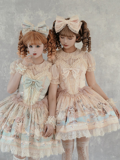 / ベージュピンクリボンKCミントブルー