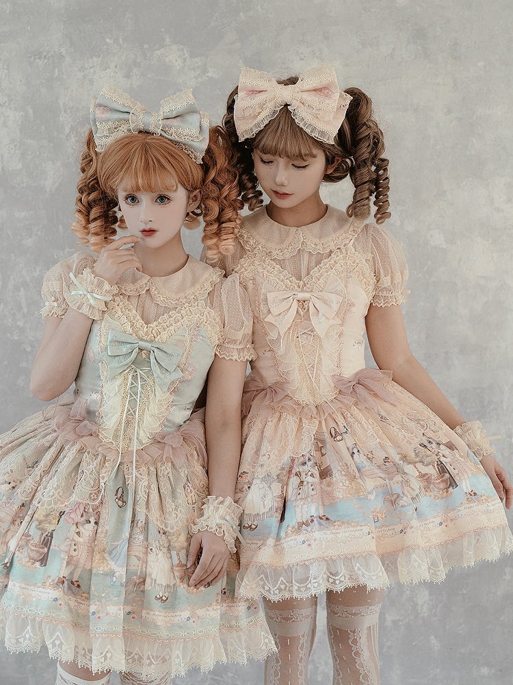 Pink KC Bowknot Blue / Mint Beige