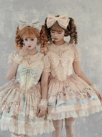 Pink KC Bowknot Blue / Mint Beige