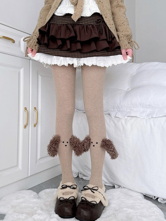 Brown Striped Tights Retro Puppy-inspired Pattern Vertical
