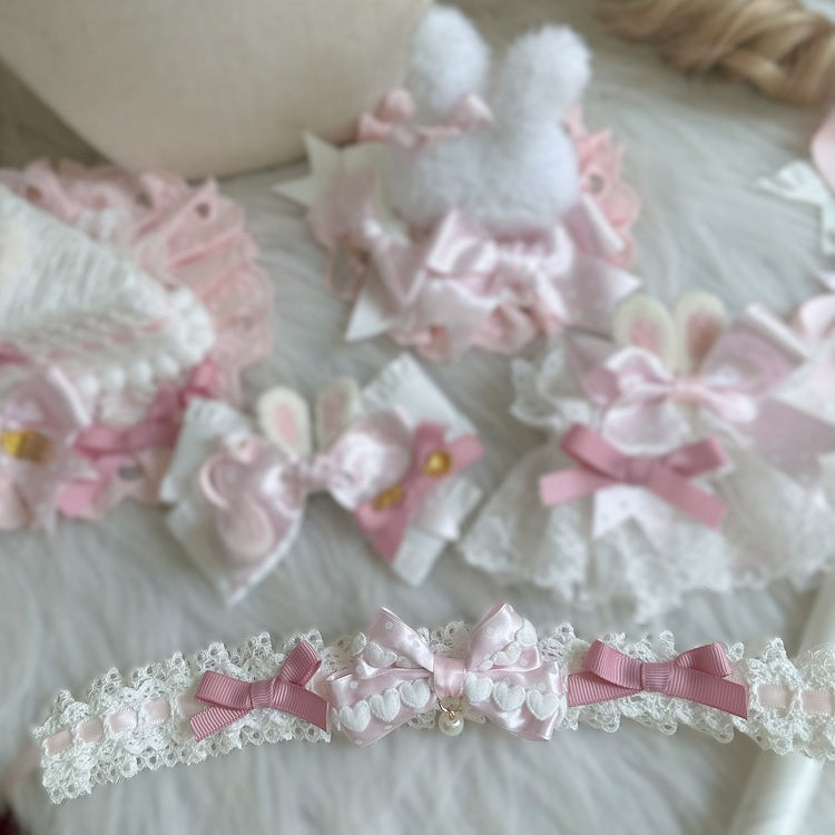 Pattern Choker Pink Bow Sweet Polka-dot Lace Lolita