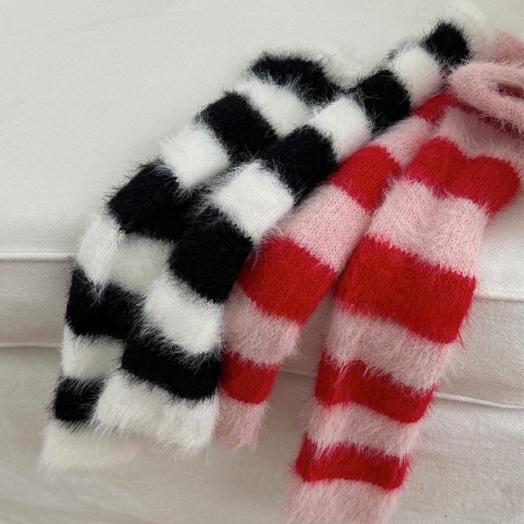 Y2K Striped Pattern Knitted Plush Leg Warmers