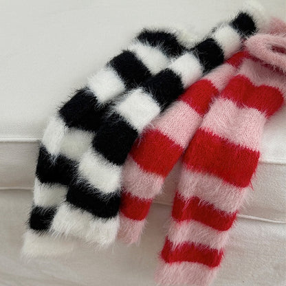 Y2K Striped Pattern Knitted Plush Leg Warmers