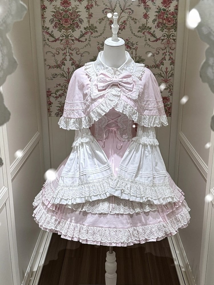 Snowy Pink Cotton JSK Dress with Ruffle Edging