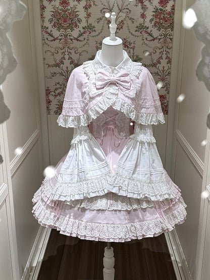 Snowy Pink Cotton JSK Dress with Ruffle Edging