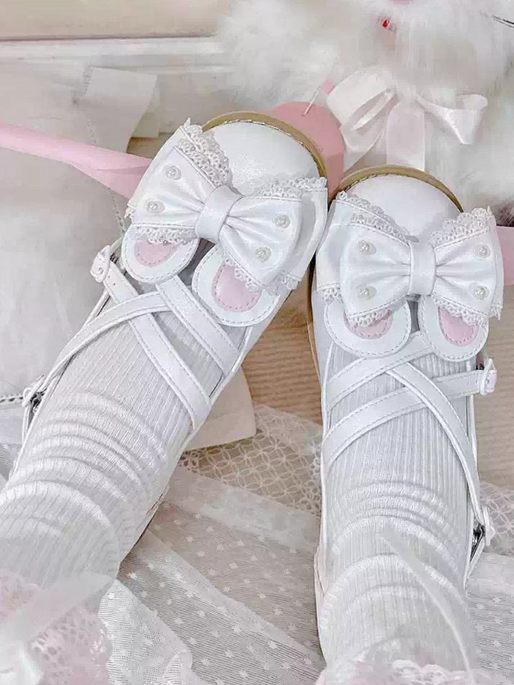 bei White Ear Bunny Crisscross Bow Top Design verziert mit Perlen