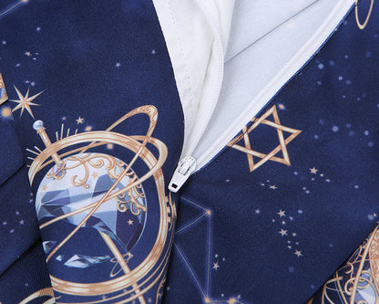 Navy Blue Celestial Globes Print JK Uniform Pleated Skirt
