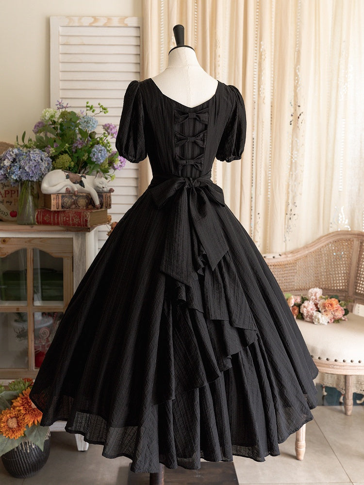 Dress Waist Classic Slim Elegant Black Lolita Summer
