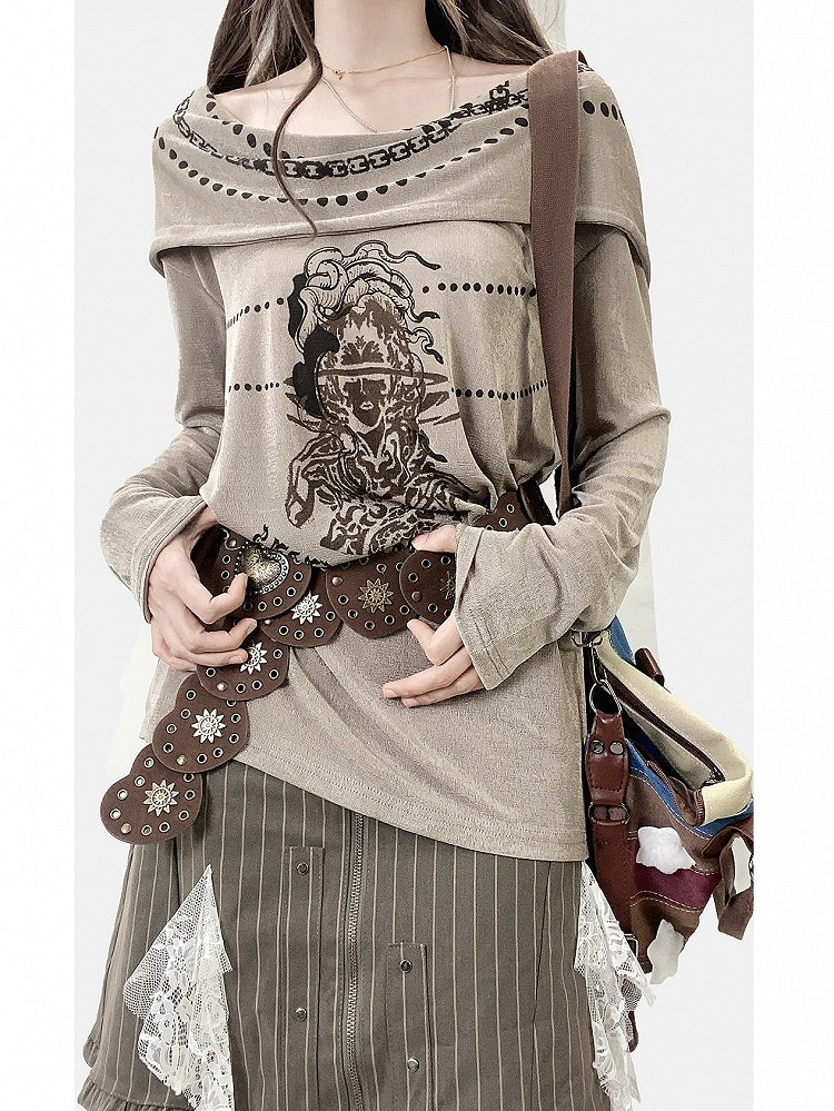 Fashion Hoodie Print Khaki Cowl Millard Neckline Design