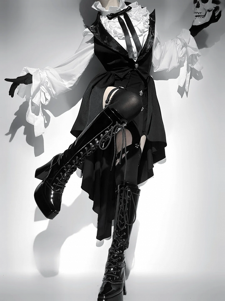 黒ブレザー ロリータ 王子様 チョッキ カスケード フリルカラー テール