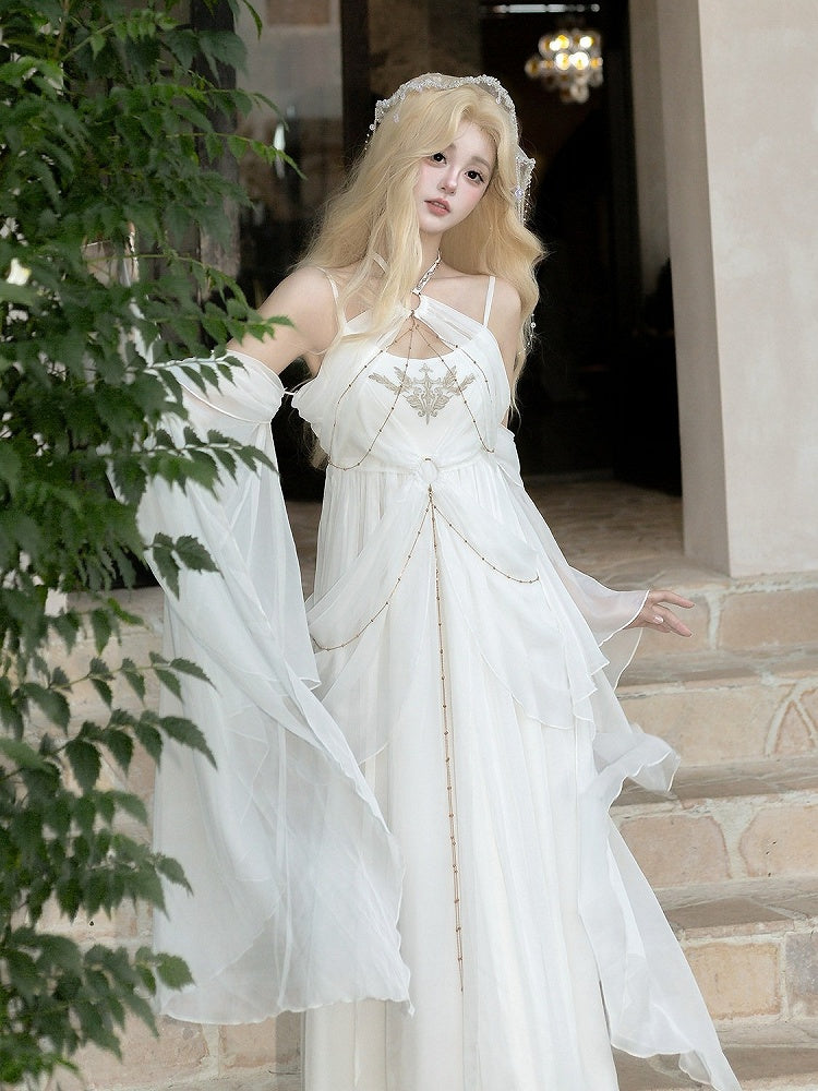 Classic White Halter Lolita Dress with Cutout Accents - Unknown Star