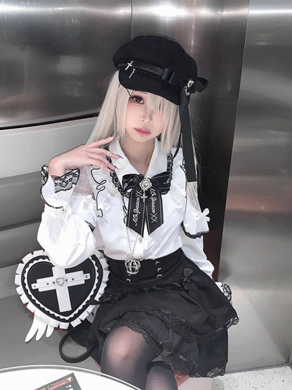 Heart / Light Jirai Wings Cross Pink with in Leather Black Blue Backpack Kei PU