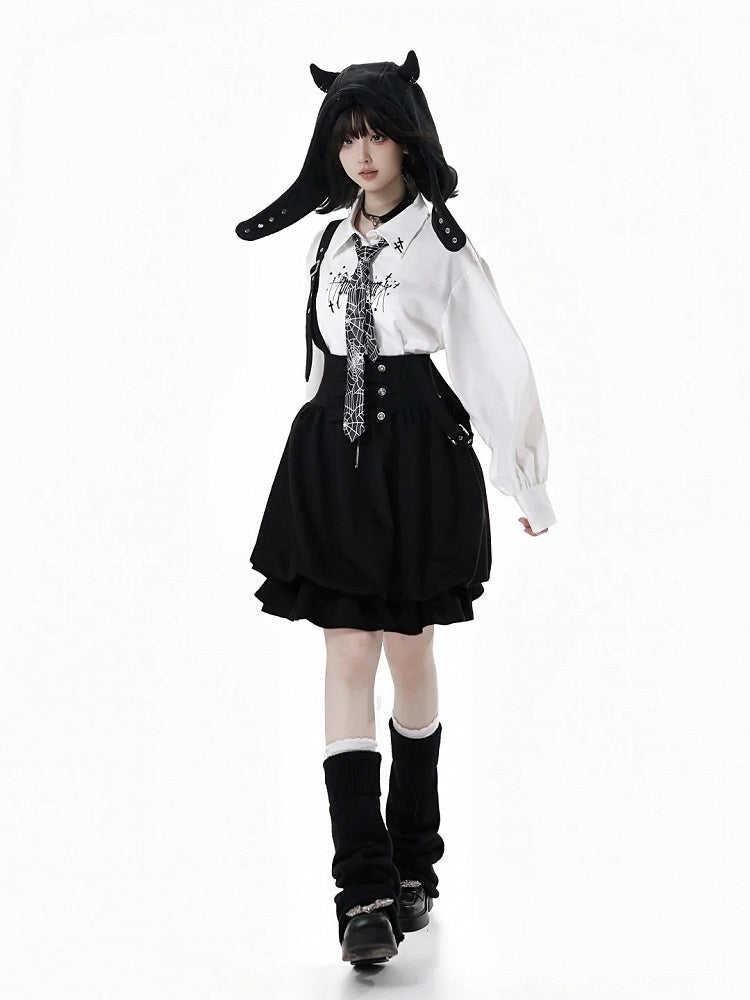 with Black Overall Strap Adjustable Bubble Skirt