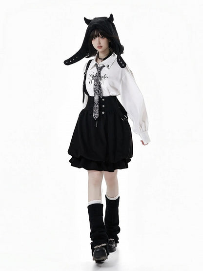 with Black Overall Strap Adjustable Bubble Skirt