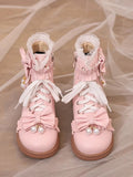 Lace Ruffles Boots Regular/Thicken Pink Cuff Trim Version Lolita - with Top Bow