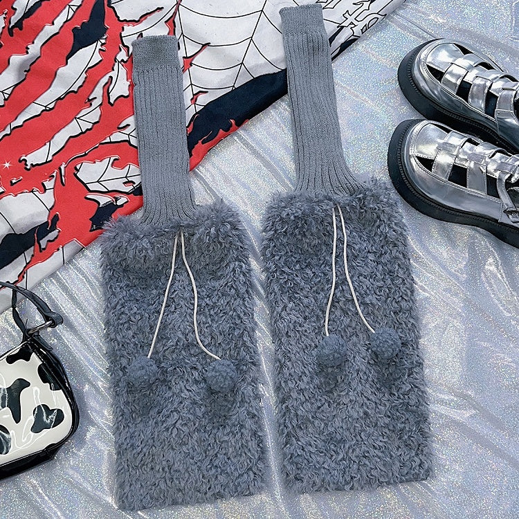 Knitted 4 Warmers Plush Pompons Color Y2K Options Leg