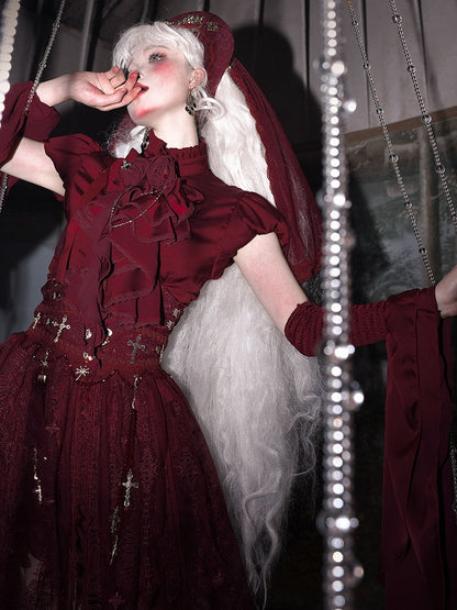 Red Puff Short Sleeves Gothic Lolita  Blouse