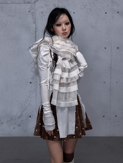 Polka-dot Plush Scarf Punk with Apricot Design Vintage Pattern