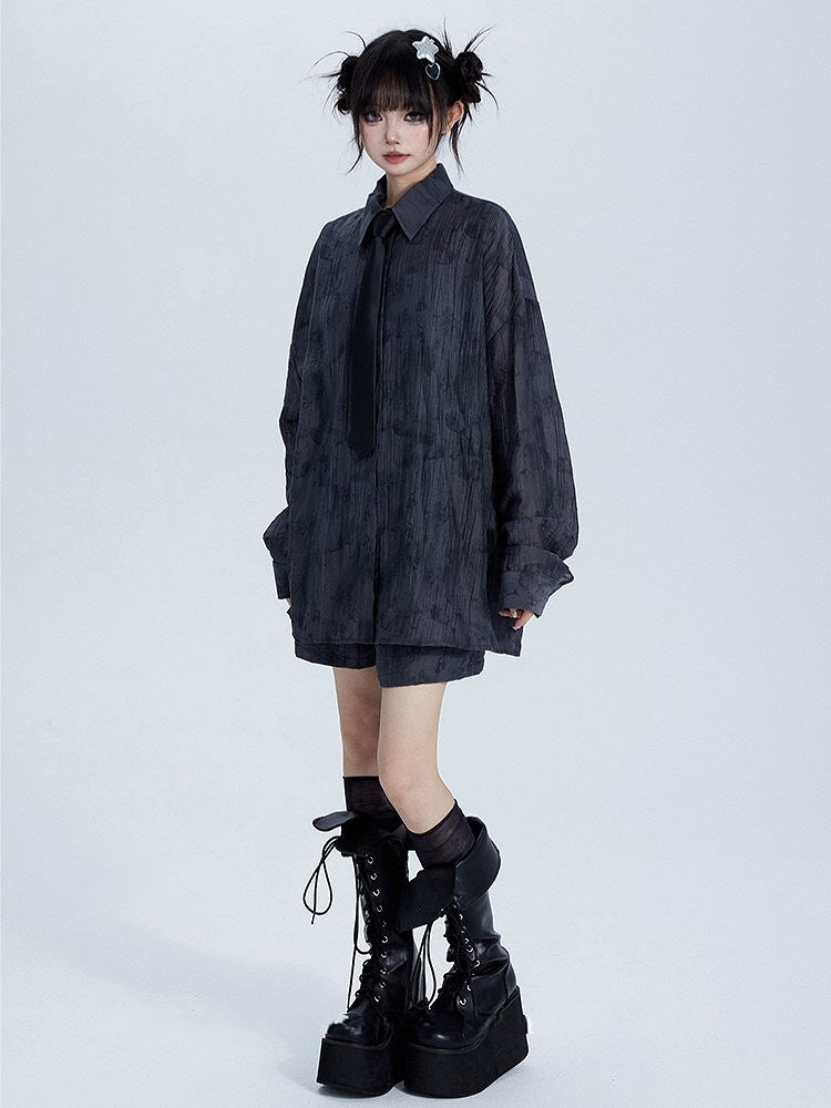 Tencel Casual with Placket Collar Gray Button Polo Shirt