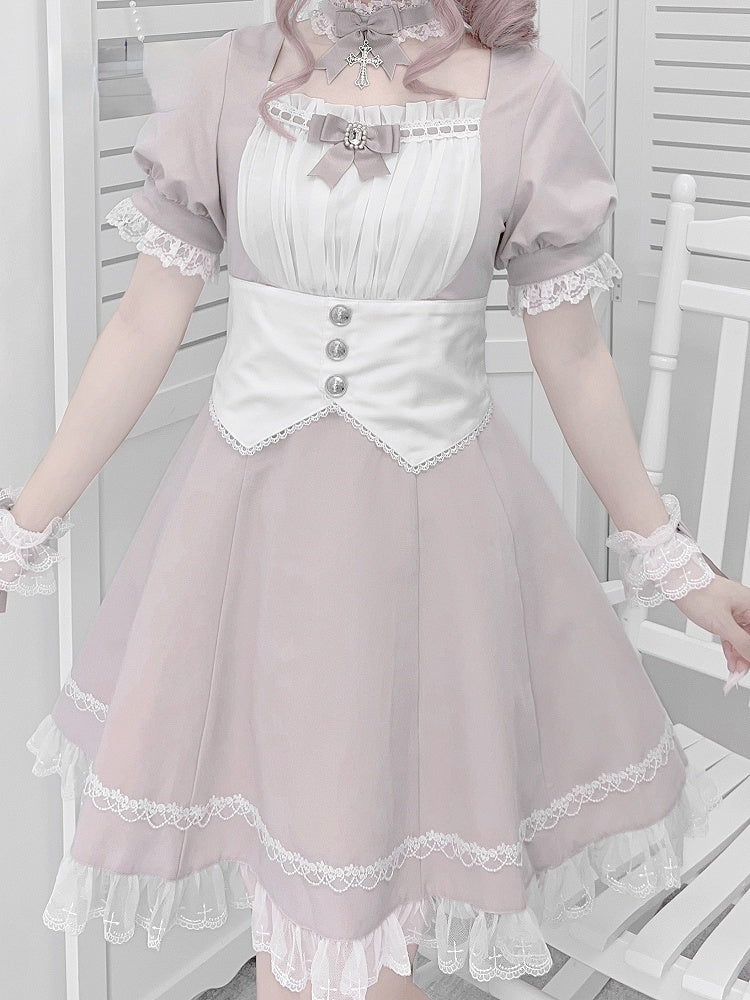 Dress Trim Lace Jirai Kei and White Set Full Waist Corset Belt Design at with Pink