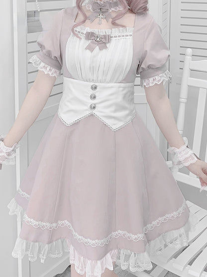 Dress Trim Lace Jirai Kei and White Set Full Waist Corset Belt Design at with Pink