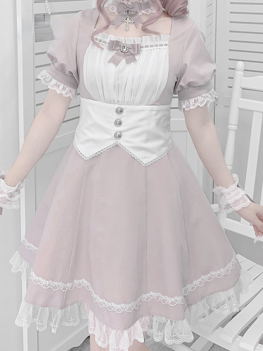 Dress Trim Lace Jirai Kei and White Set Full Waist Corset Belt Design at with Pink