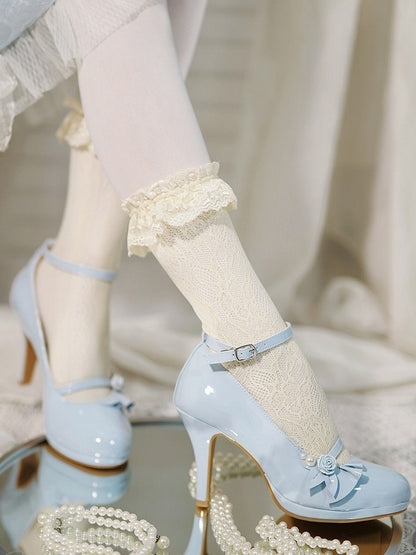 High-heel Heel Classic Shoes Ornaments - Blue Beaded 9cm with Lolita Height