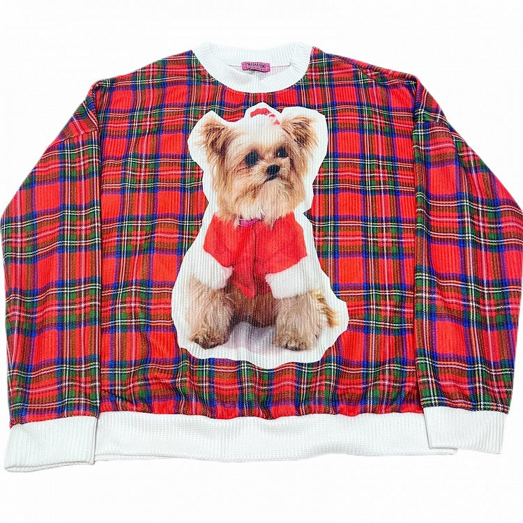 Weihnachtskariertes Sweatshirt mit Welpen-Print Rot