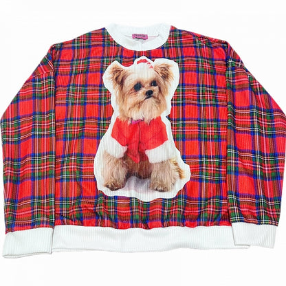 Weihnachtskariertes Sweatshirt mit Welpen-Print Rot