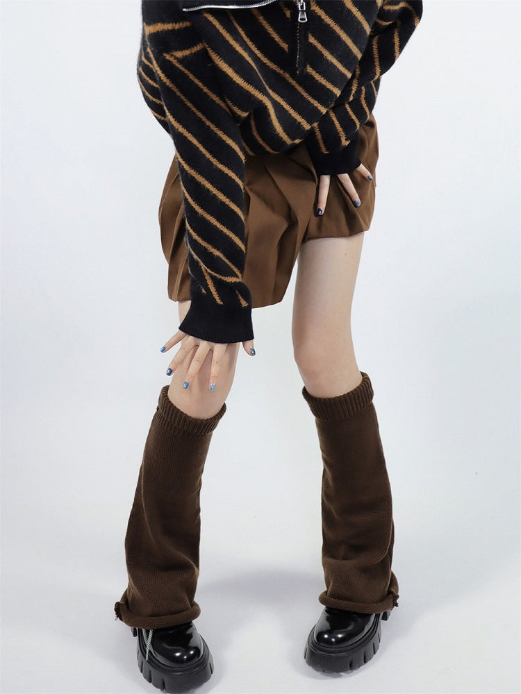 Warmers Leg Knit Fashion Vintage Coffee Y2K