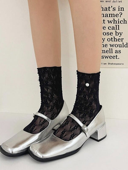 Pearl Ruffle Lace Socks Trim Floral Ballet Short Style