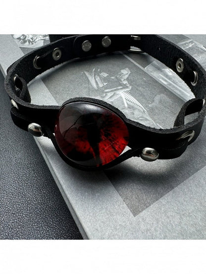 Gothic Black Choker with Red Devil Eye Charm - YSHXS